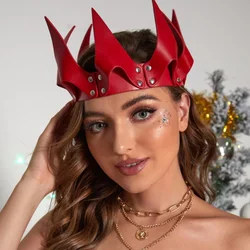 Red Crown Christmas Day Decoration PU Leather Harness Accessory for Women Men Masquerade Party Cosplay Props Carnival Costume