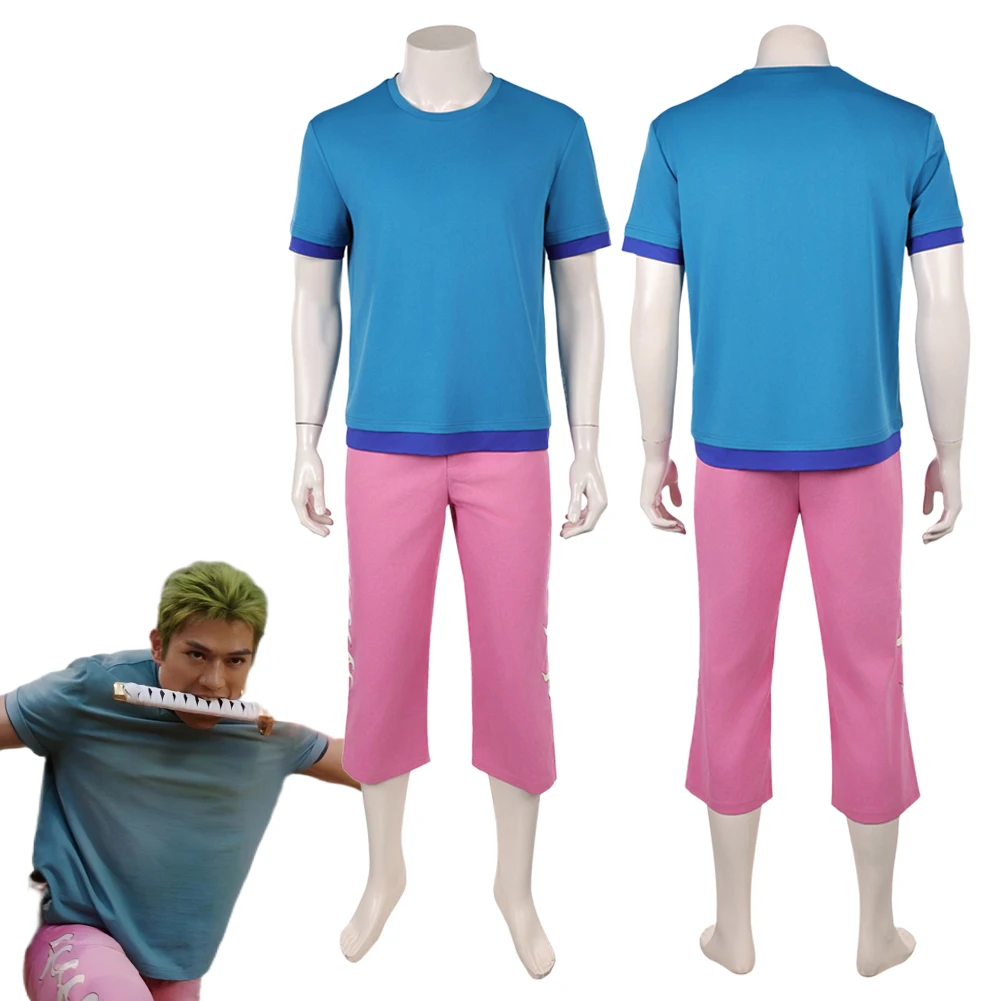 

Pirate Roronoa Of Zoro Cosplay Fantasy Blue T Shirts Pants 2026 Live Action TV Costume Disguise Halloween Adult Men Party Outfit