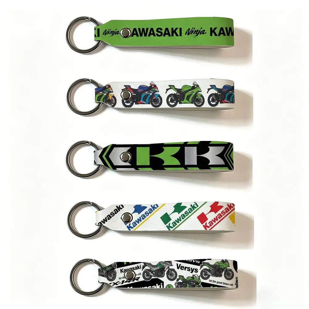 Motorcycle Kawasaki PU Leather Keychain Minimalist Key Holder Durable Key Organizer Car Keys Bag Accessories Gift