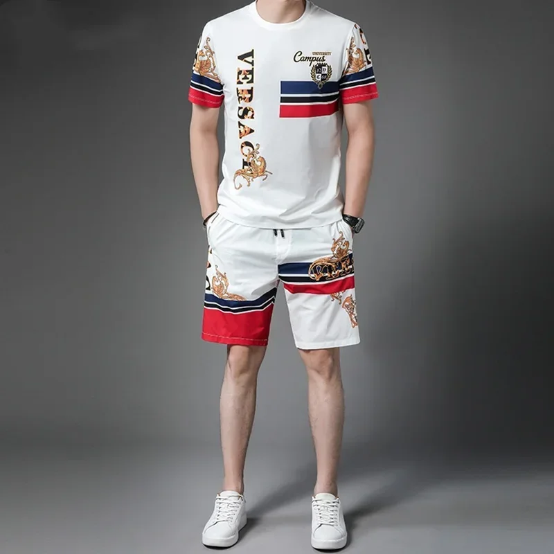 Casual Suit Men's Summer Short-sleeved Printed Top And Shorts 2 Piece Set Printed Sports Clothes Are Trendy And Fashionable