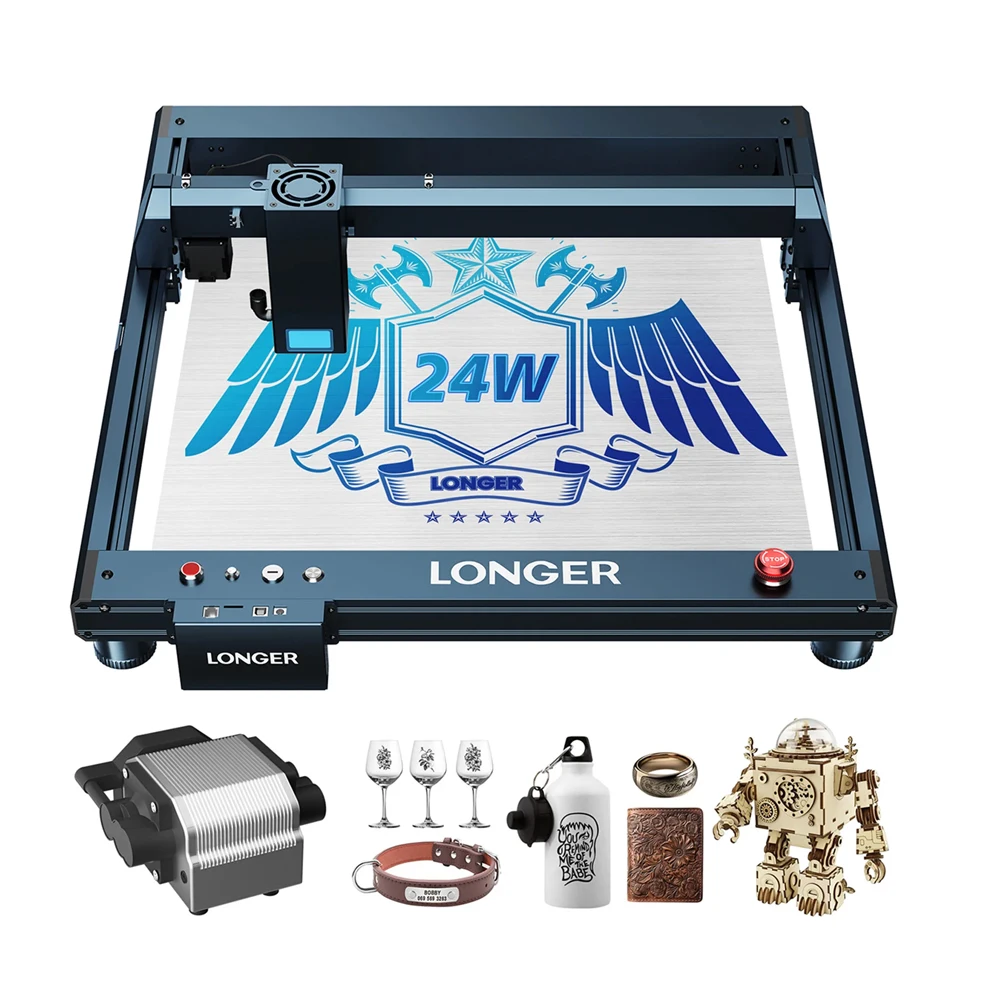 LONGER B1 20W Laser Engraver 24W Laser Power High Speed Engraving with Smart Air-Assist System Support TF Card APP 450*440mmArea