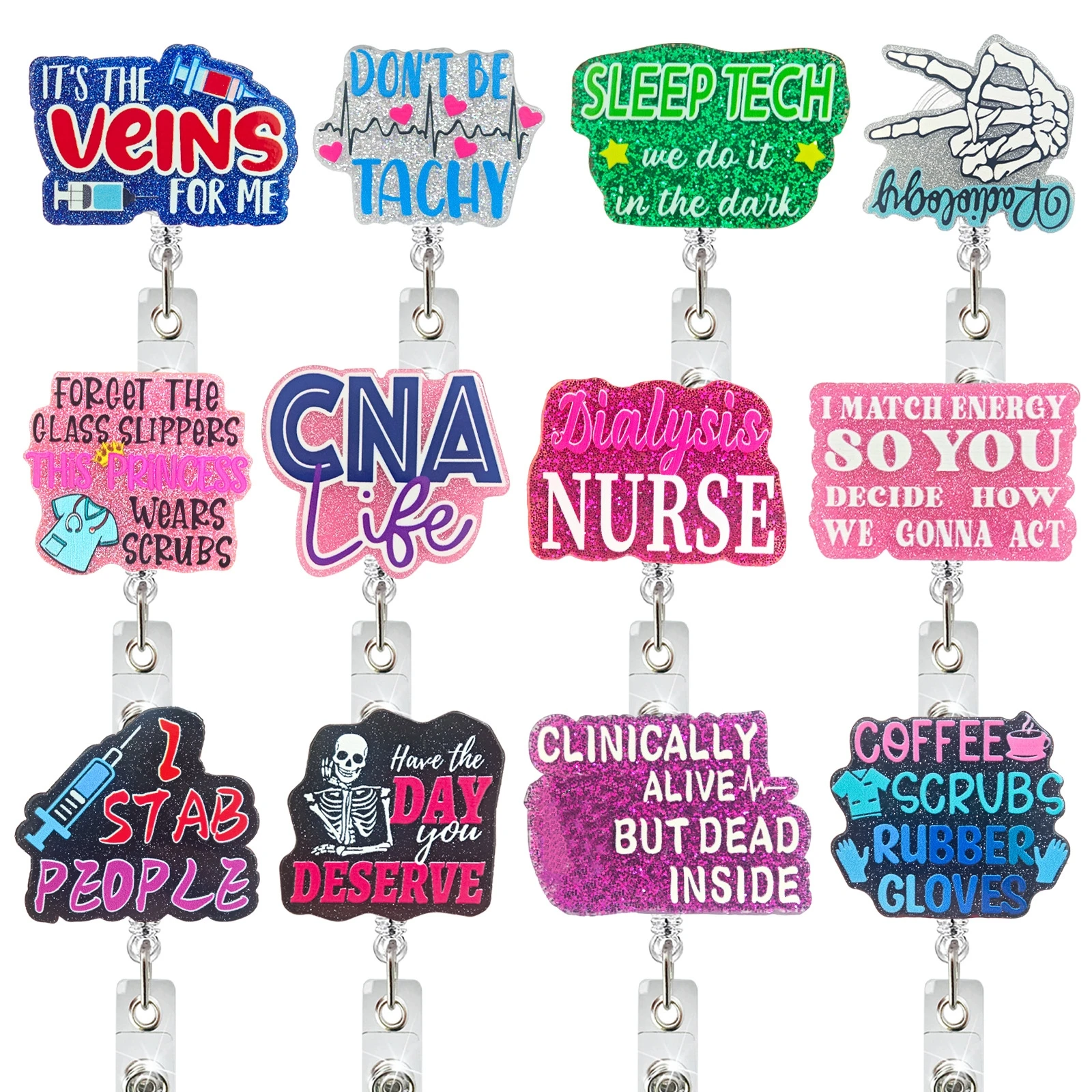 Rtractable Badge Reel With Alligator Clip Glitter Acrylic Id Badge Holder For Nurse Doctor Teacher Funny Quote Work Id Reel Gift