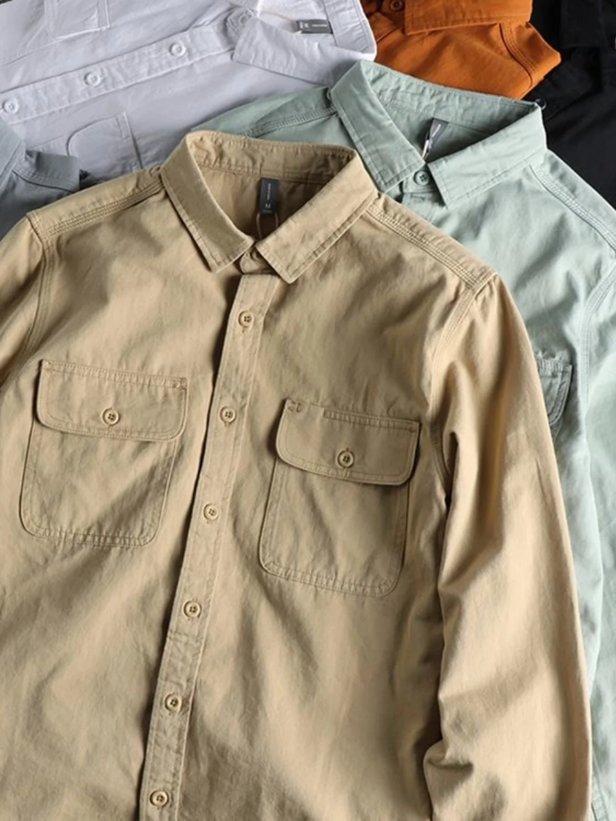 Military Style Pure Cotton Work Shirt Men's Long Sleeve Slim Fit Double Pocket Autumn Wear Resistant And Durable Shirt Jacket