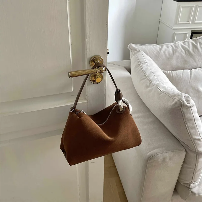 Luxury Retro Frosted Cowhide Shoulder Bag Solid Color Pillow Shaped Large Capacity Crossbody Bag Simple Fashionable Handbag New