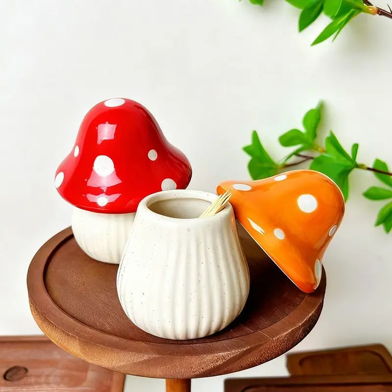 Cartoon Mushroom Ceramic Storage Jars Home Desktop Toothpick Holder Cotton Swab Organizer Kitchen Bathroom Decoratives Container