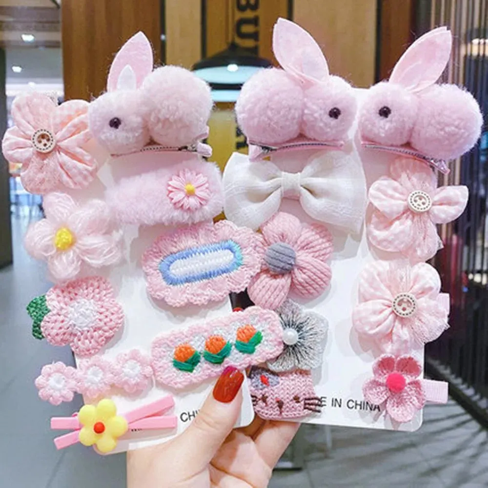 Girls Cute Hair Clips Hair Pins, Flower Plush Bunny Cartoon Design Hair Accessories For Children