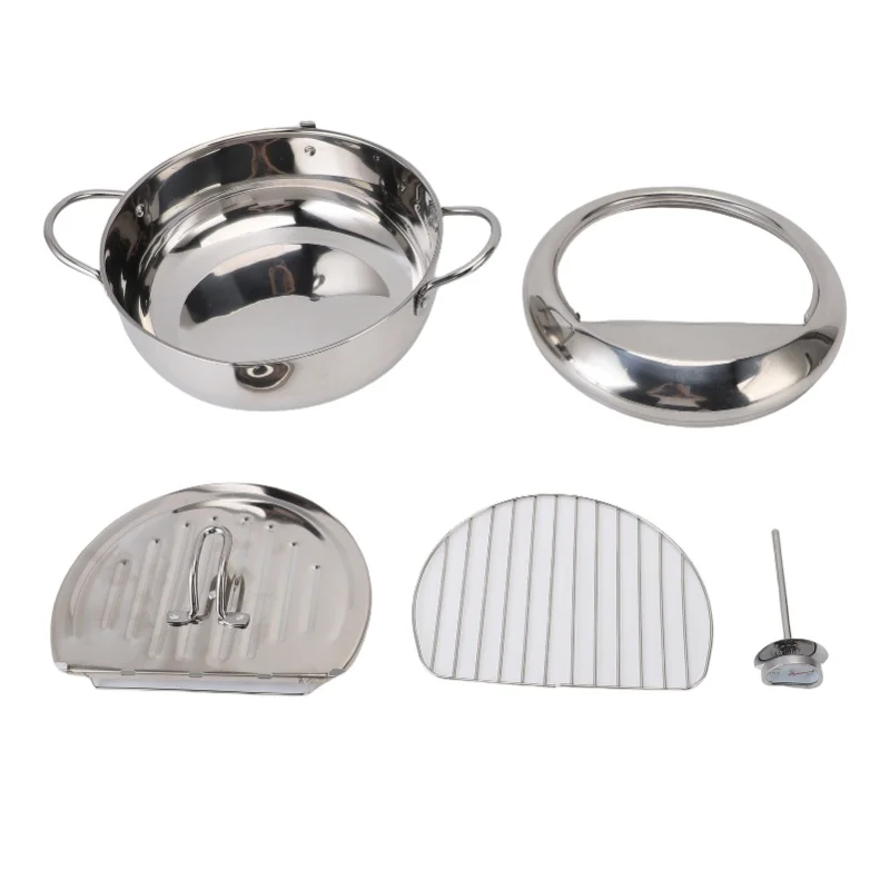 

Глубокая фритюрница из нержавеющей стали 304, японская сковорода с контролем температуры слива масла и крышкой для индукционной кухонной плиты