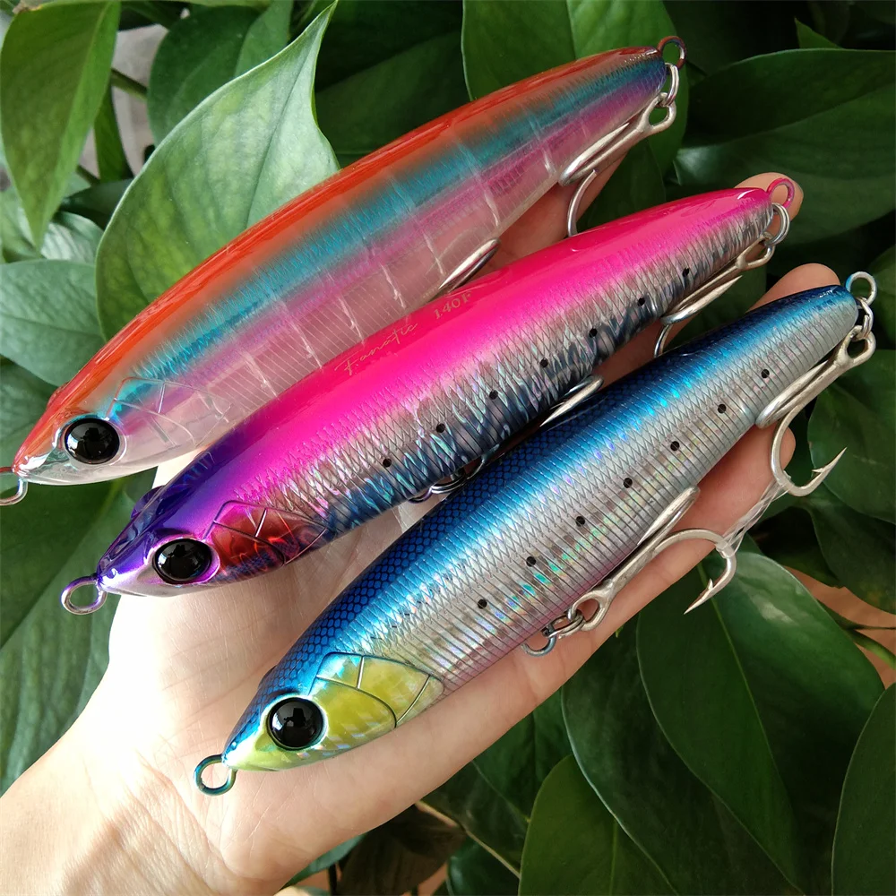 TSURINOYA 3PCS Topwater Boat Fishing Pencil Lure FANATIC 140mm 46g Stickbait Saltwater Big Game Floating Deep Areas Hard Baits