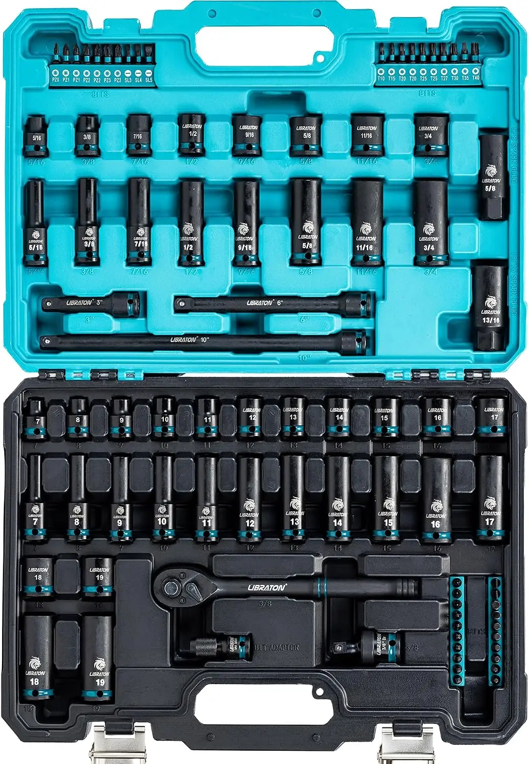 3/8 Socket Set 90PCS SAE 5/16 3/4 Metric 7 19MM Impact Socket Cr V Impact Driver Socket Deep Shallow Extension Bars Ratchet Hand
