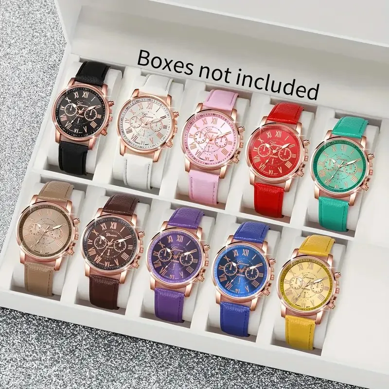 

Ladies, students, fashionable temperament, casual candy color matching, Roman dial quartz watch combination set, 12 pieces/set