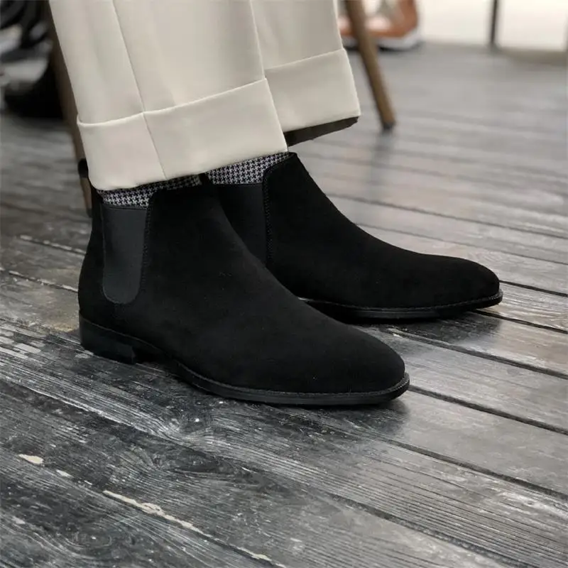 Men Chelsea Boots Cow Velvet Solid Color Square Toe Wear Fashion Classic Business Casual Autumn Winter Men Shoes