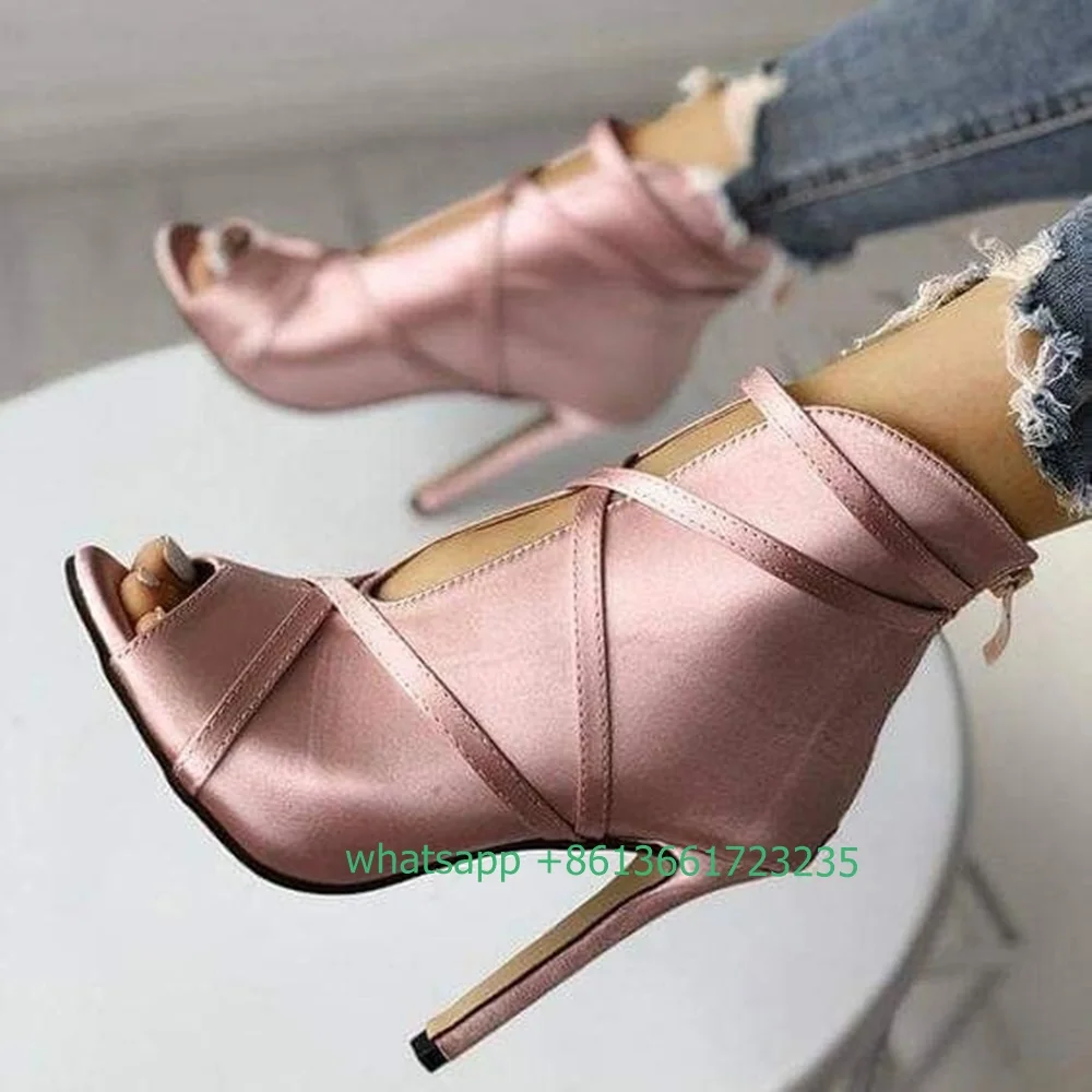 

Satin Peep Toe Cross Strap High Heels Stiletto Heel Lace Up Sandals Women Spring Autumn Shoes 2024 New Fashion High Heels