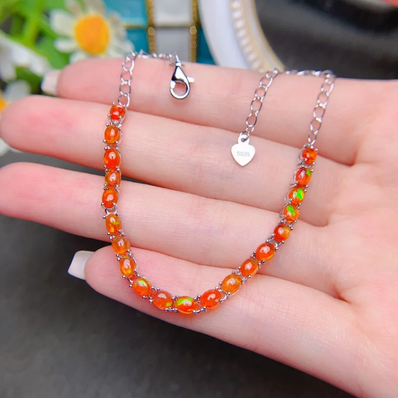 YULEM Orange Opal Stone Bracelet Silver Plated Adjustable Minimalist Bracelet Jewelry Best Gift for Girls Women Wedding Jewelry