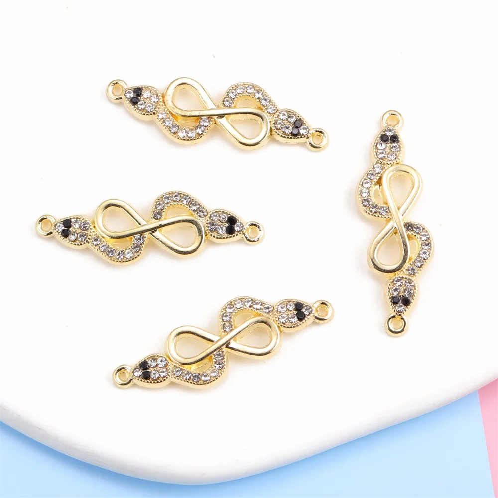 10pcs Wholesale Zinc Alloy Snake Charm Rhinestone Infinite Loop Jewelry Connector DIY Girl\'s Anklets Bracelet Unfading