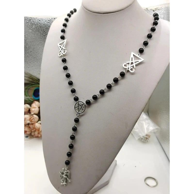 Collar Rosario Baphomet Collar Rosario Leviatán Satánico Sello Lucifer H9ED