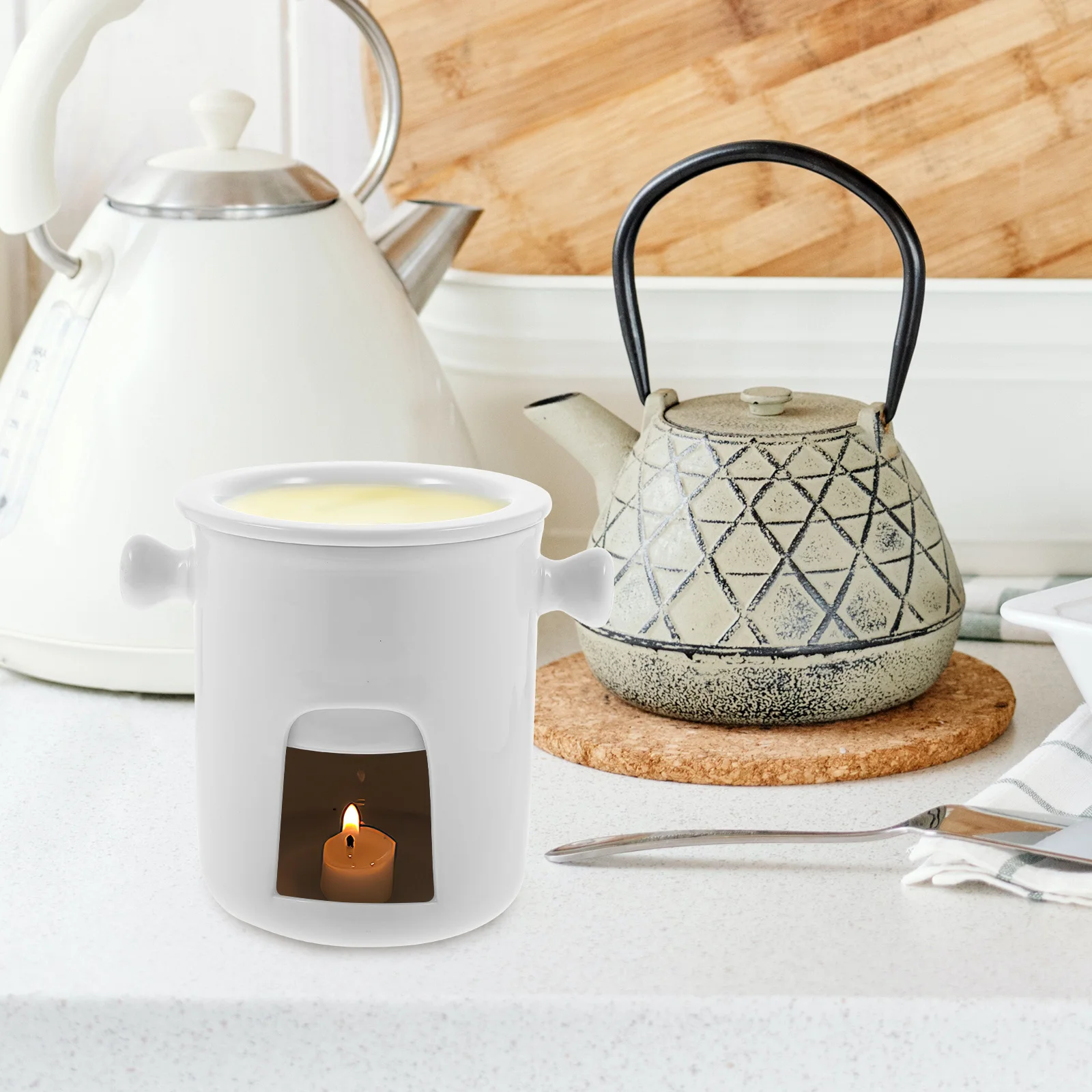 

Chocolate Melting Stove Ceramic Stove Fondue Pot Butter Cheese Warmer Compact Multifunction Pot Kitchen Accessory