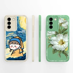 Case For Samsung Galaxy S21 S21FE S21Plus S21Pro S21Ultra Beautiful Flower Liquid Shockproof Anti-Fingerprint Non-slip Bumper