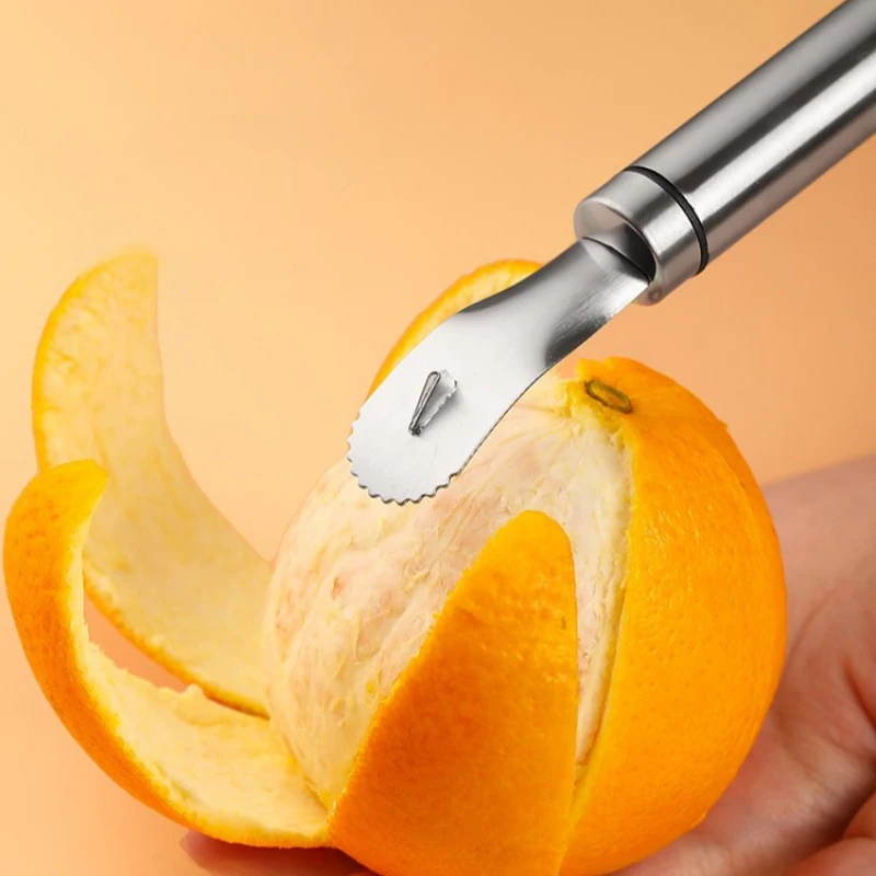 Pelador de frutas de acero inoxidable para el hogar, utensilios de cocina de mango largo, naranja, 1/2 piezas