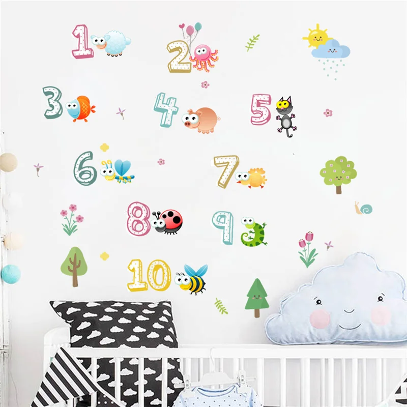 

Cartoon Animal Arabic Numbers Wall Stickers For Classroom Kids Room Home Decoration Nursery Mural Art Decal Educational Poster