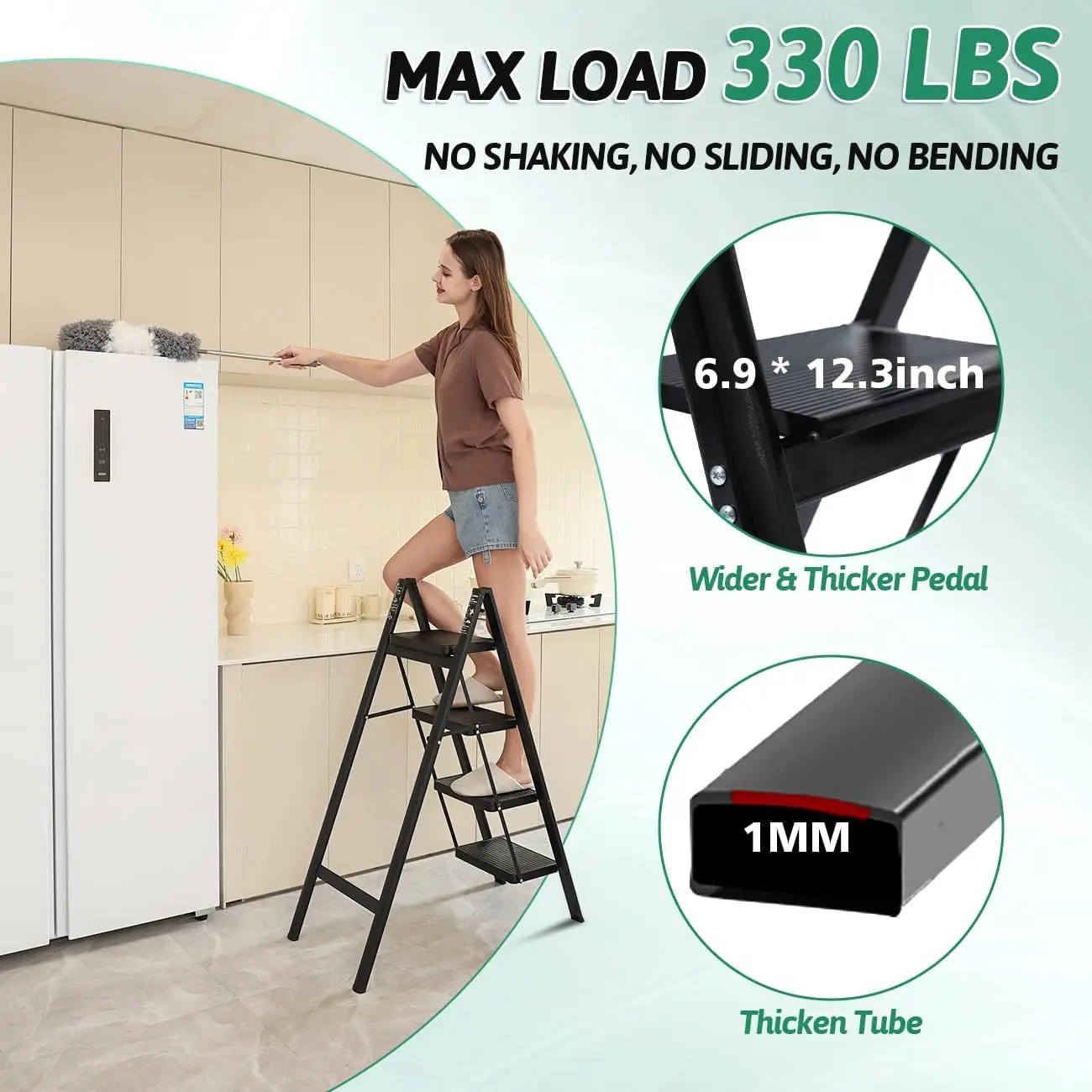 Imagem -03 - Ladder Folding Step Stool Heavy Duty 330 Lbs Load Escadas para Casa Cozinha Alta Cloconjunto Stepladder para Adultos