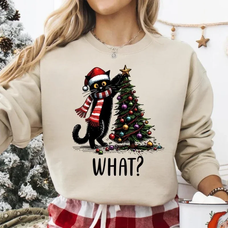 2026 Leuke Kat Kerst Sweatshirt Kat Moeder Vakantiecadeau Kattenliefhebber Ronde Hals Lange Mouw Mode Zachte Herfst Winter Hoodie Tops