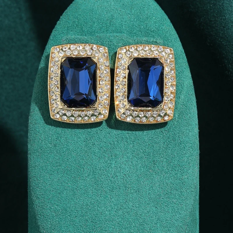 

Vintage Blue Square Crystal Stud Earrings 18k Gold Plated Elegant Women Jewelry Mother Day Gift Party Luxury Designer 2026 New