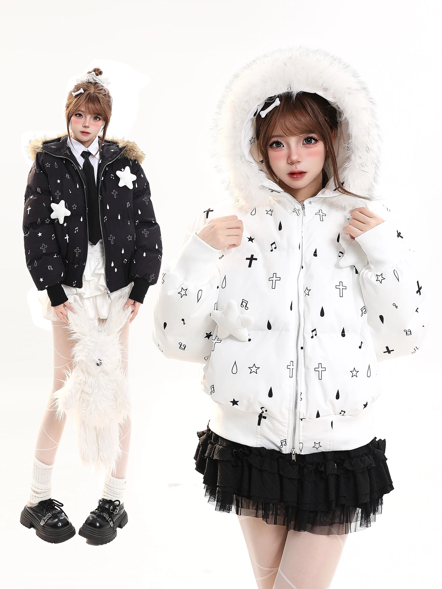 

Новая женская зимняя свободная универсальная теплая хлопковая куртка с капюшоном и мультяшной вышивкой в корейском стиле