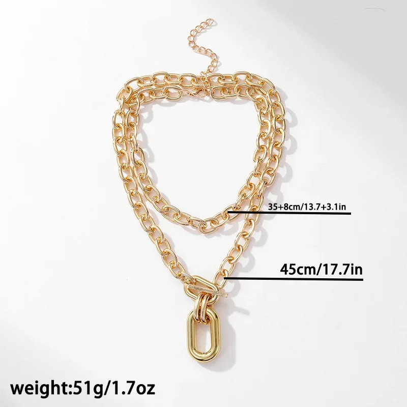 Metal Thick Chains Big Elliptical Pendant Necklace for Women Trendy Charms Ladies Collar On the Neck Accessories Fashion Jewelry