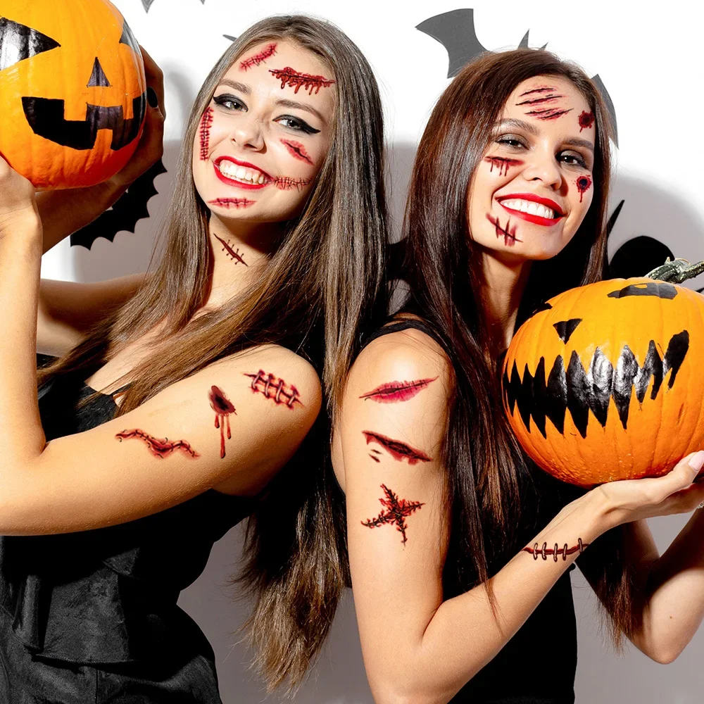 

20 листов 3D реалистичных татуировок на шрамах-водостойкие наклейки с кровавой раной для Хэллоуина, косплея, макияжа лица и тела для взрослых ​ ​