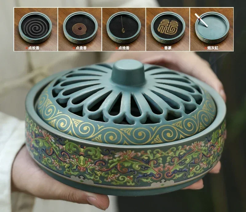 15CM super large mosquito incense burner, 12-hour sandalwood burner, household indoor incense, cloisonné enamel plate incense