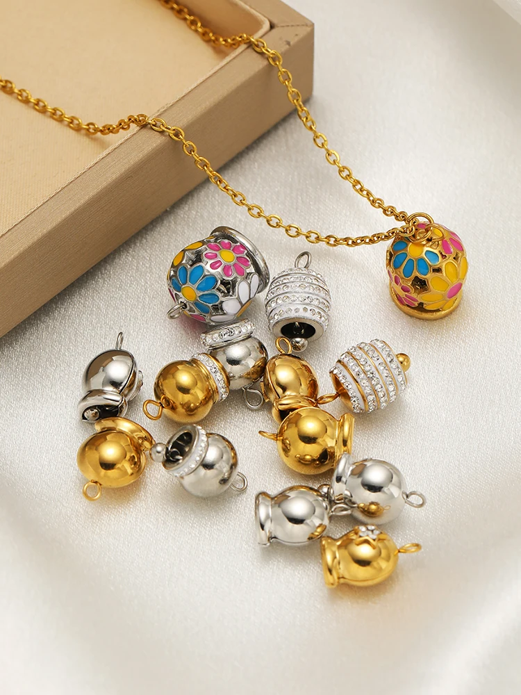5 Stück Edelstahl Exquisite 10mm Emaille-Zirkon-Glocken für DIY-Schmuckherstellung, Armbandherstellung, Weihnachtsmann-Glocken, Weihnachtsdekoration – Detail 4