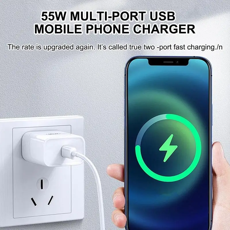 Mobile Phone Charger Adapter 55W Fast Charging Adapter Multi-Ports Charging Head Double USB Ports Plug Adapter For Household