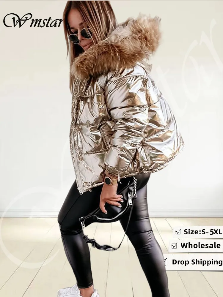 

Wmstar Down Coat Women Winter Plus Size Women Clothing Puffer Jacket Hoodies with Feather Short Length Wholesale Dropshipping