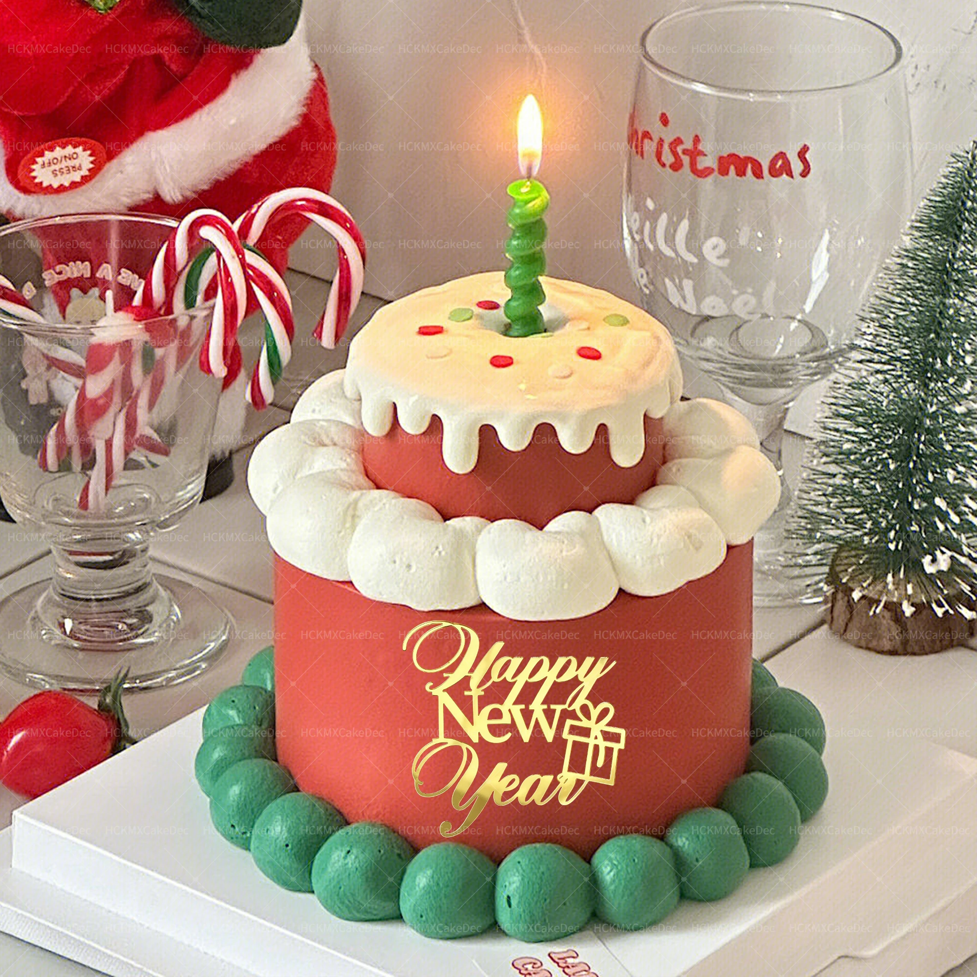 Ins feliz ano novo bolo de aniversário topper ouro acrílico festa de ano novo bolo topper presentes de festa em casa decoração de sobremesa ﻿