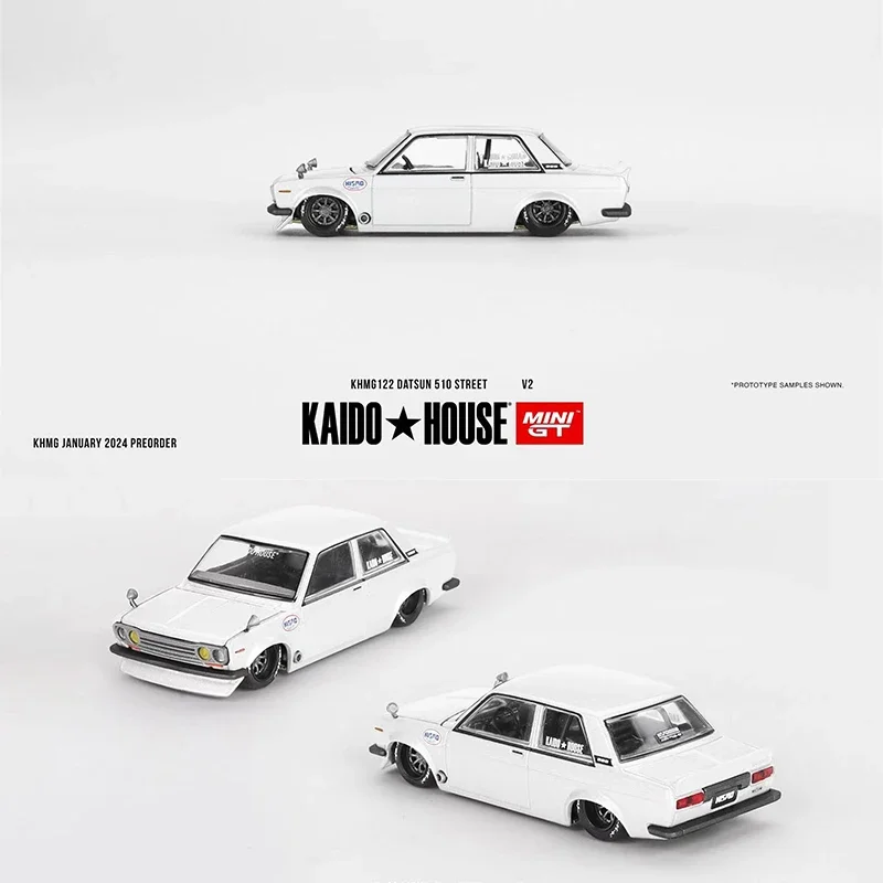 

MINIGT KHMG122 1:64 Datsun 510 Street V2 White Openable Hood Diecast Car Model Kaido House