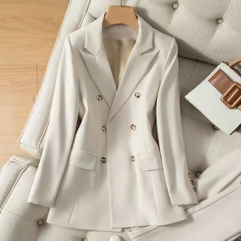 

2023 New Suit Set Women's Professional Dress Temperament Fashion Double Breasted Formal Female College Student Interview Job