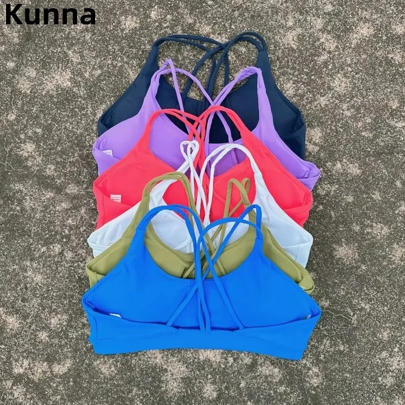 

Women's Solid Color High Strength Sports Bra - Soft Cross Back Fitness Top with Chest Pad for Gym, Yoga & Training