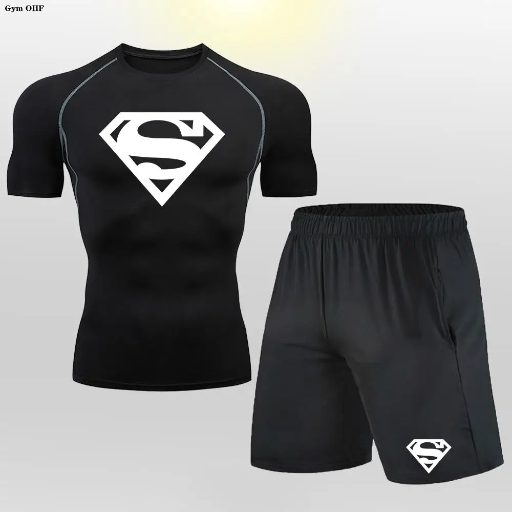 Men's Suit MMA Rashgard Male Quick Dry Exercise Workout Leggings Sportswear Compression T Shirt Shorts Clothing Fitness Training