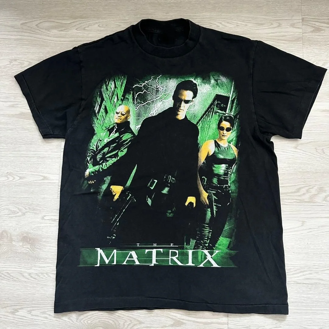 Vintage 1999 The Matrix Movie Promo Green Poster Neo Graphic T-Shirt Cotton Men Women Streetwear Tee