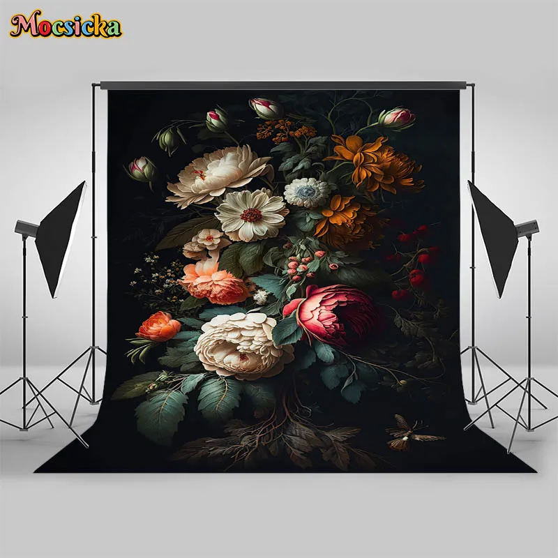 Mocsicka Floral Newborn Photography Backdrops Hand Drawn oil painting Artistic Background Photoshoots Girl Photo Prop Banner