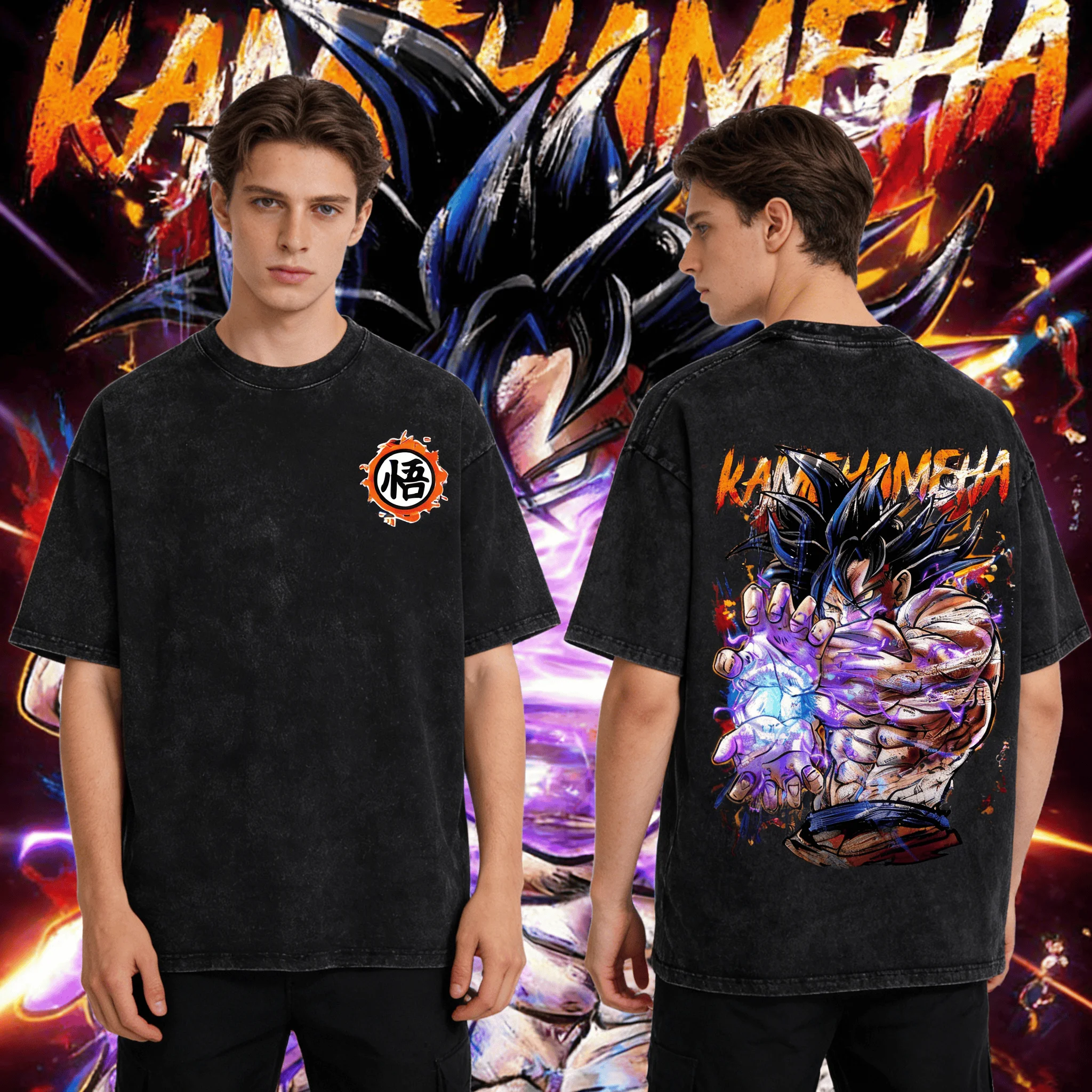 

Dragon Ball Vintage Print T-Shirts Washed Cotton Oversized Unisex Tees Goku Kamehameha Gohan Great Ape Super Saiyan Blue Anime