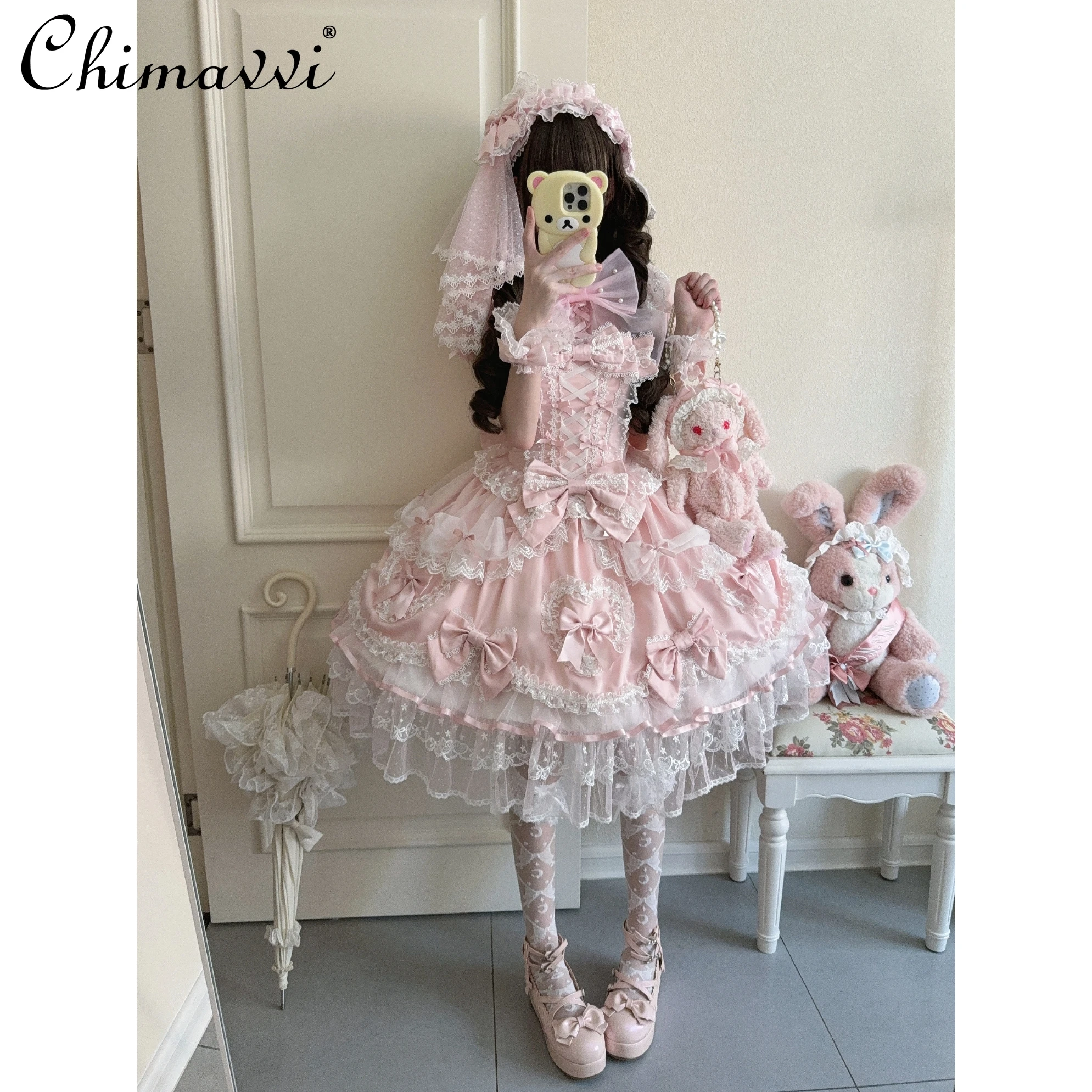 Robe de princesse Lolita JSK à bretelles pour filles, poupée originale, Super féerique, nœud mignon, taille haute, fête d'anniversaire, robes LO élégantes pour femmes