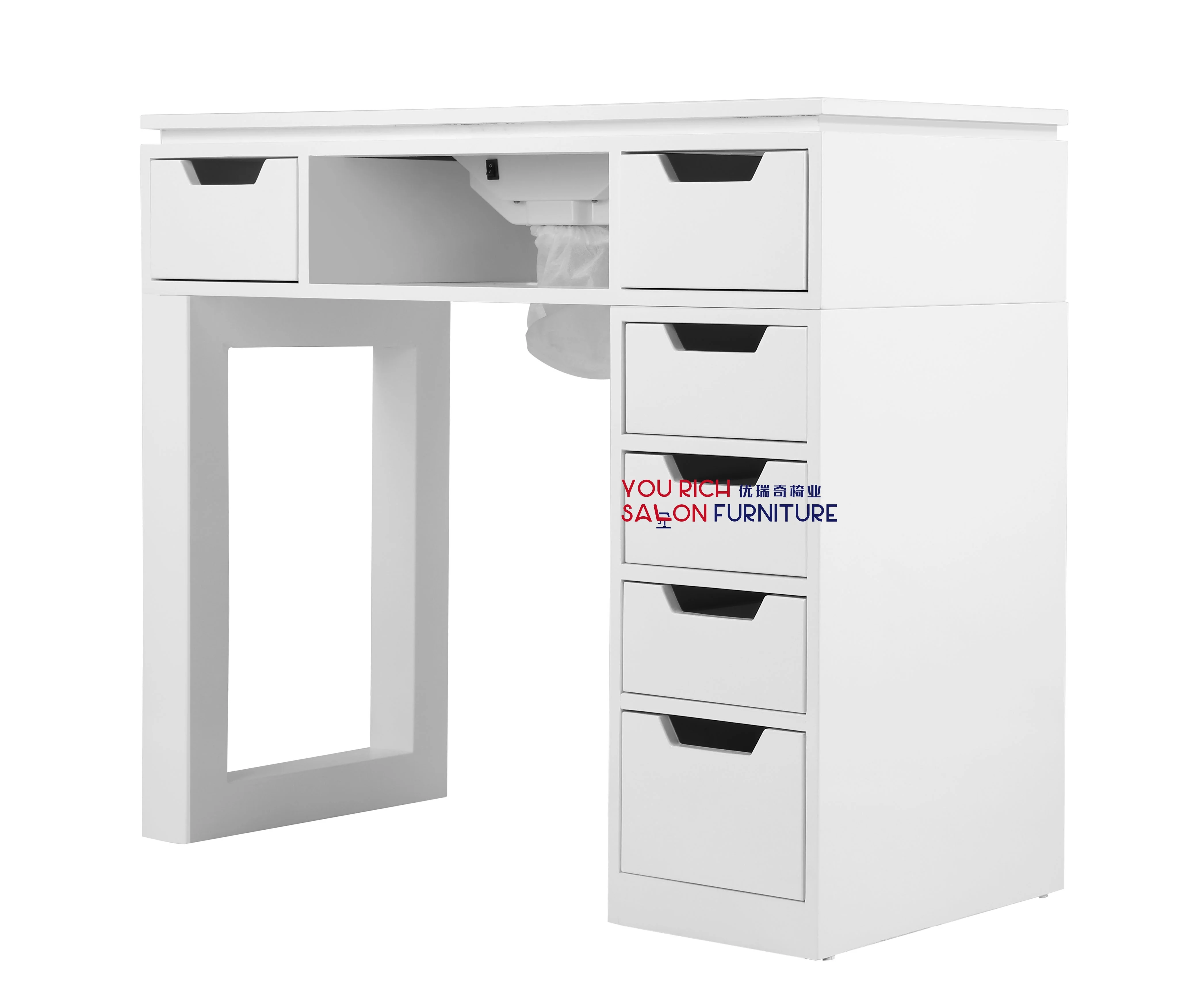 

White wood manicure table with vent Quality nail tables for beauty shop Double manicure table ship from us