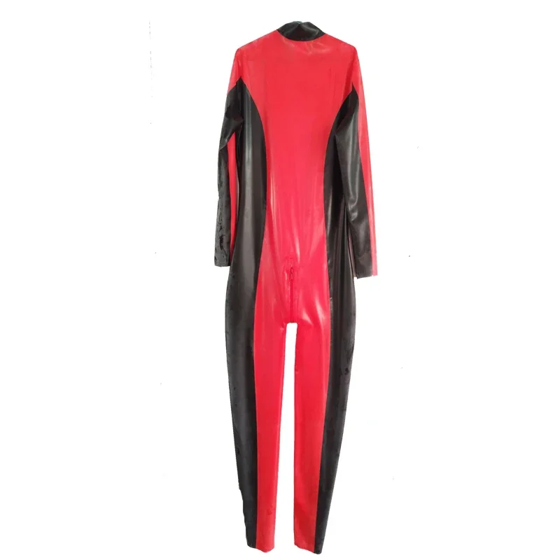 Pure Latex Black and Red Catsuit Tight Unique Bodysuit 0.4mm Rubber Size S-XXL