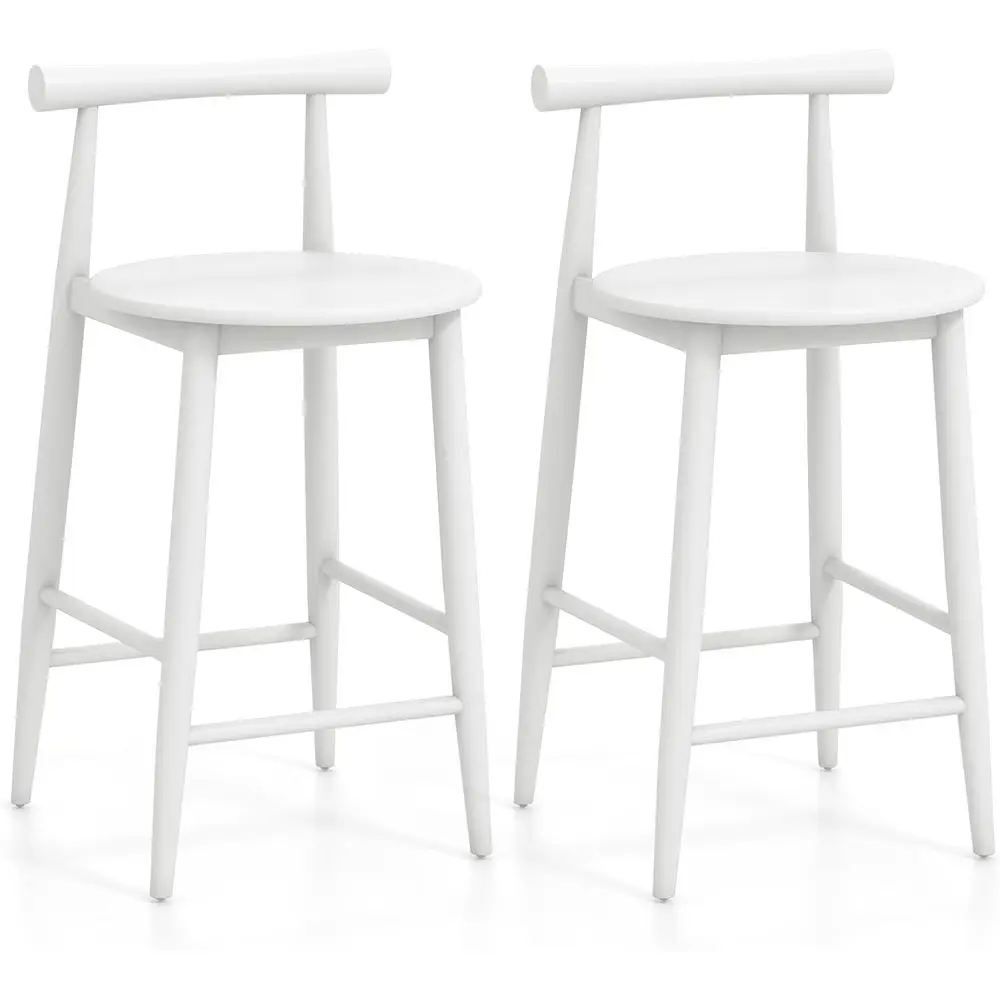 

Set of 2 White Wooden Bar Chairs, 24 Counter Height with Acacia Wood, Backrest and Footrest for Kitchen Island or Home Restauran