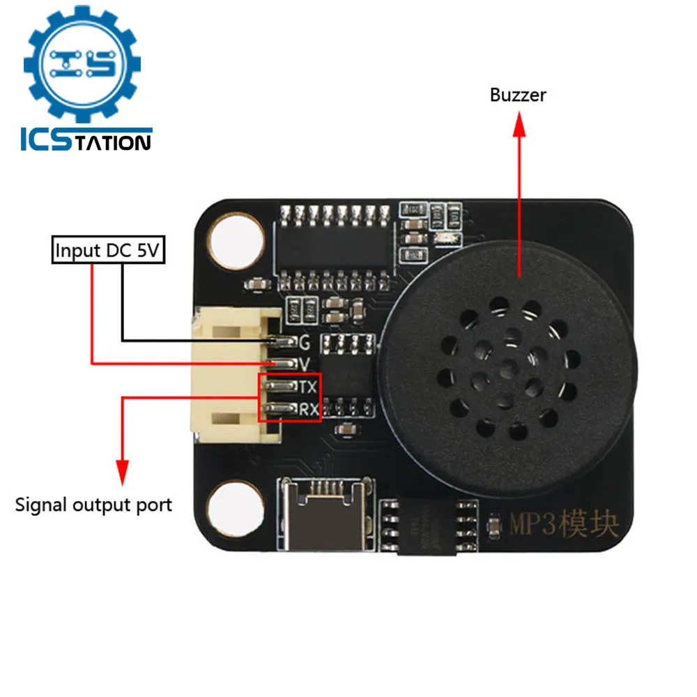 DC 5V MP3 Voice Playing Module Buzzer Module PH2.0 Alarm Speaker for MCU/Robot/Smart Car Support MP3 WAV WMA