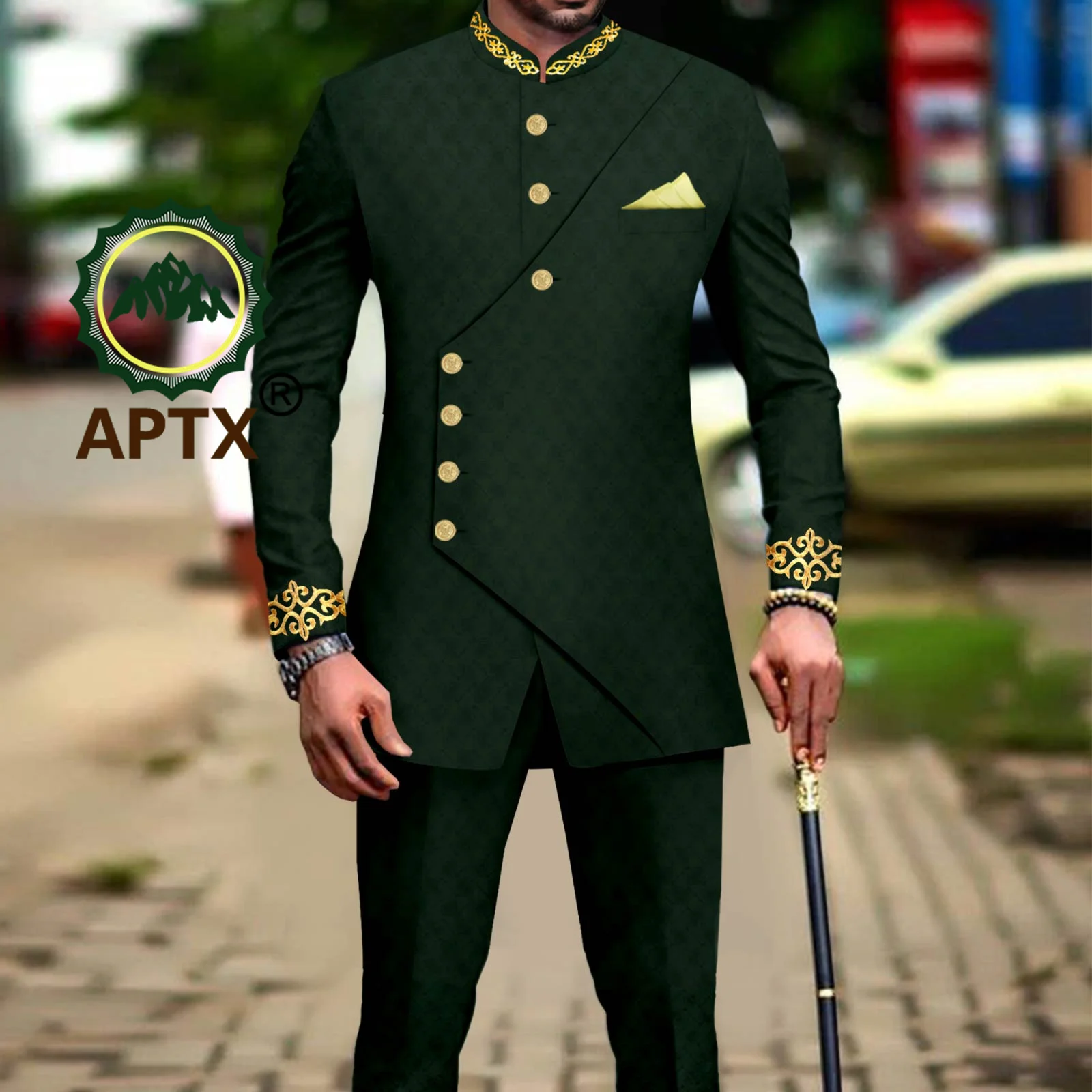 African Clothes for Men Business Causal Suit Bazin Riche Jacket and Trousers 2 PCS Formal Wear for Wedding Event Attire A2316051