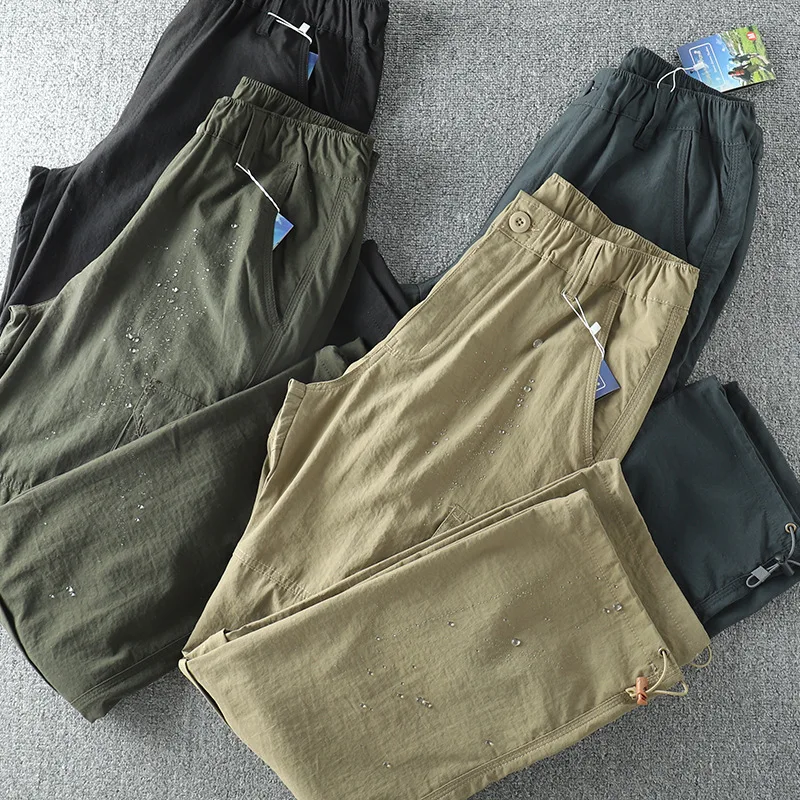 

2023 Summer New Men's Cargo Pants Quick-Dry Double-used Pants Elastic Waist Detachable Feet Loose Straight Waterproof Trousers