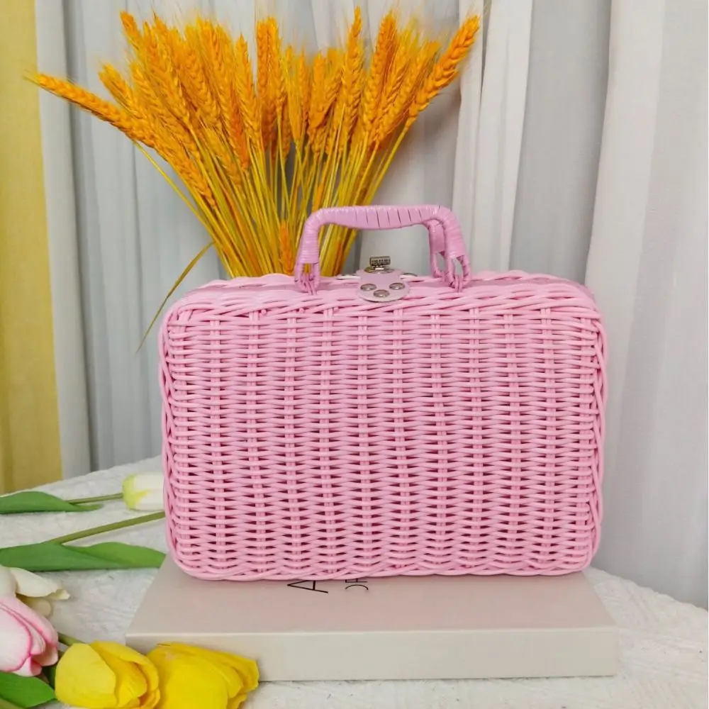Woven Gift Box Simulation Weave Rattan Storage Box Household Retro Picnic Woven Baskets with Handle Wedding Suitcase ‘ Picnic