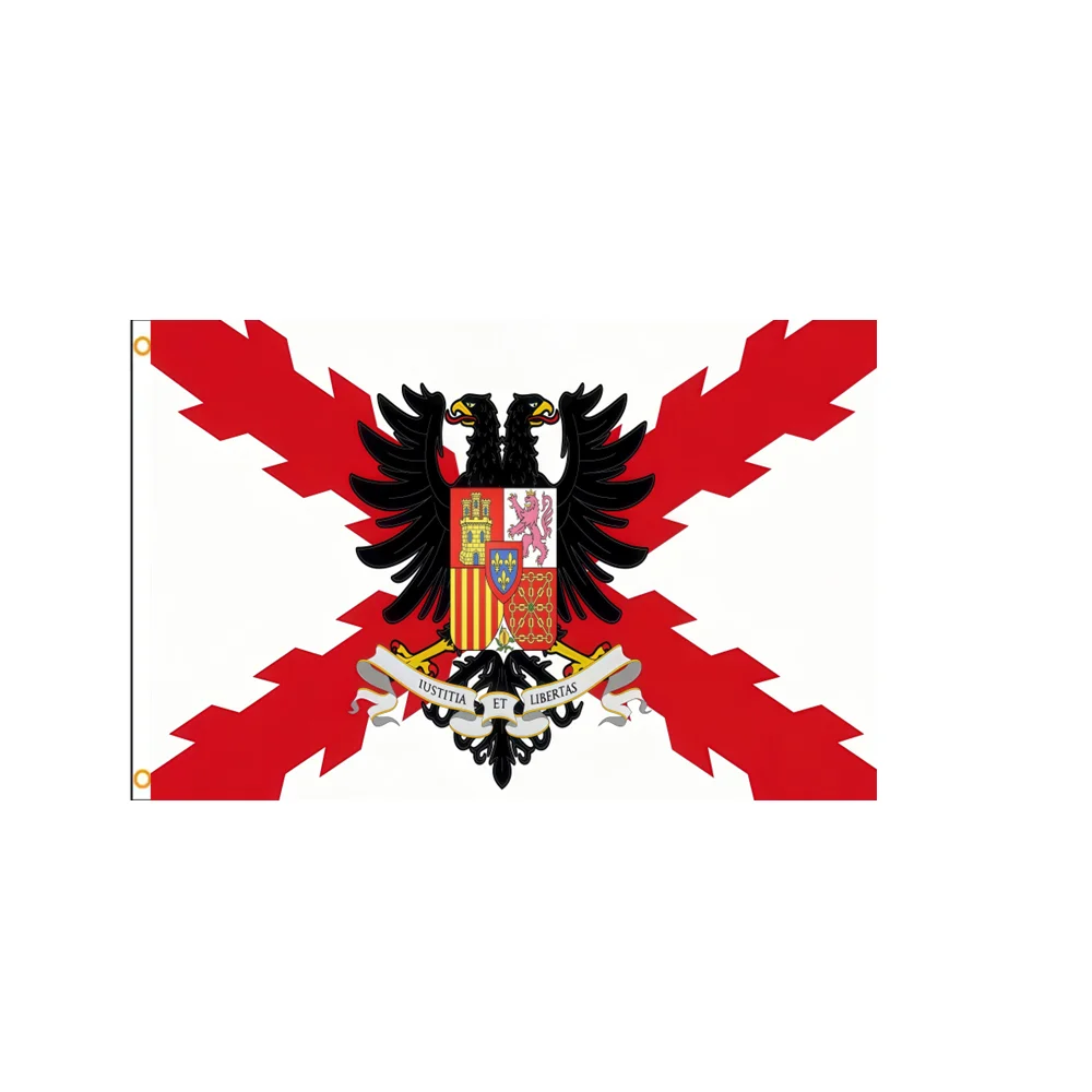 Spanish Cross Double Headed Eagle Flag Iustitia Et Libertas Banner 2x3ft 3x5ft Polyester Home Garden Decor Outdoor Hanging Flag